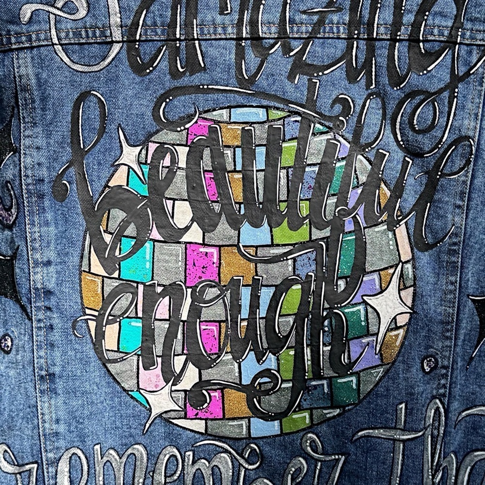Eras Tour Ready: Dazzling Upcycled Se7en Jacket with Chic Design! Oversized Med - Picture 11 of 16